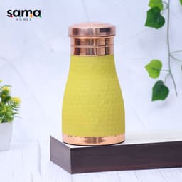 image-Pure Copper Silk Yellow Bedside Jar with Inbuilt Glass Capacity 1000ML
