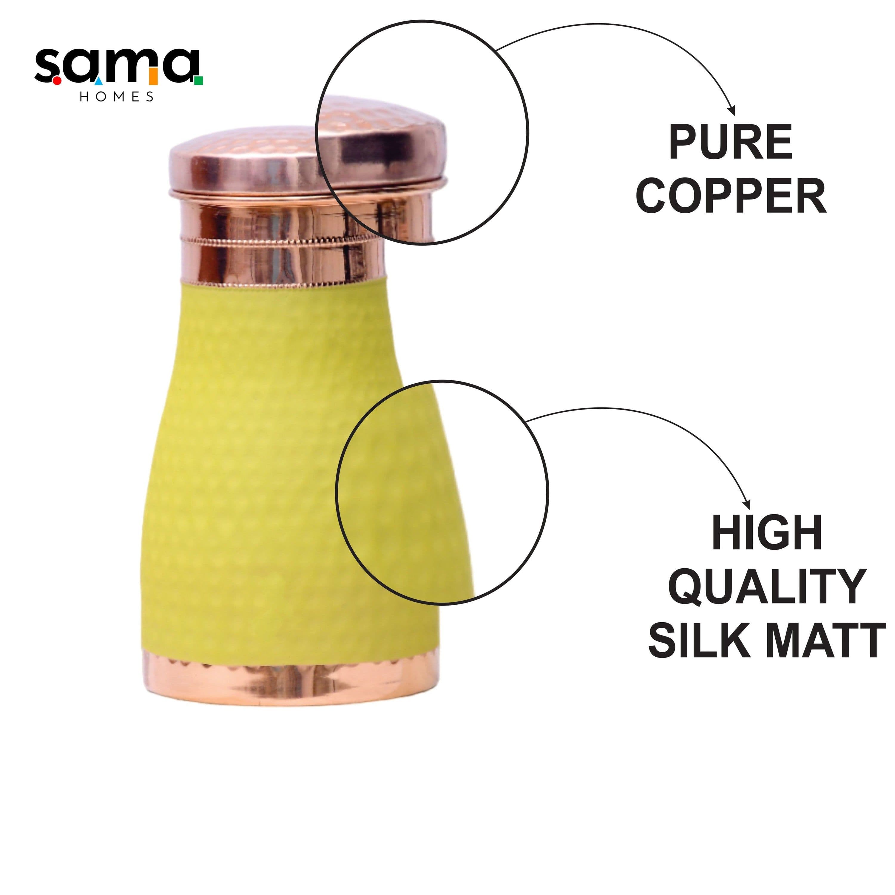 image-Pure Copper Silk Yellow Bedside Jar with Inbuilt Glass Capacity 1000ML