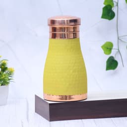 image-Pure Copper Silk Yellow Bedside Jar with Inbuilt Glass Capacity 1000ML