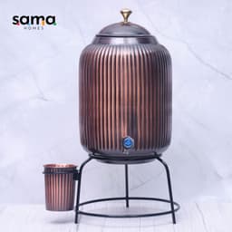 image-Pure Copper Water Dispenser with Glass & Stand – Antique Rope Design