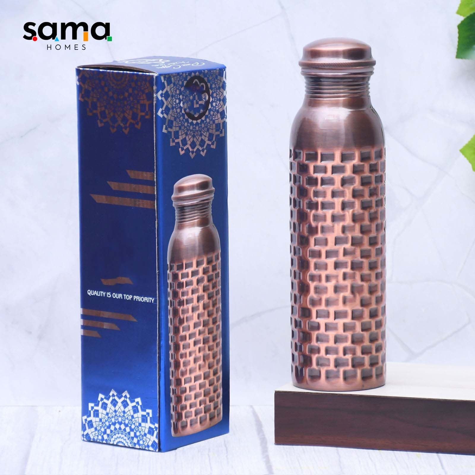 image-Pure Copper Water Bottle Antique Brick Design Capacity 1000ML