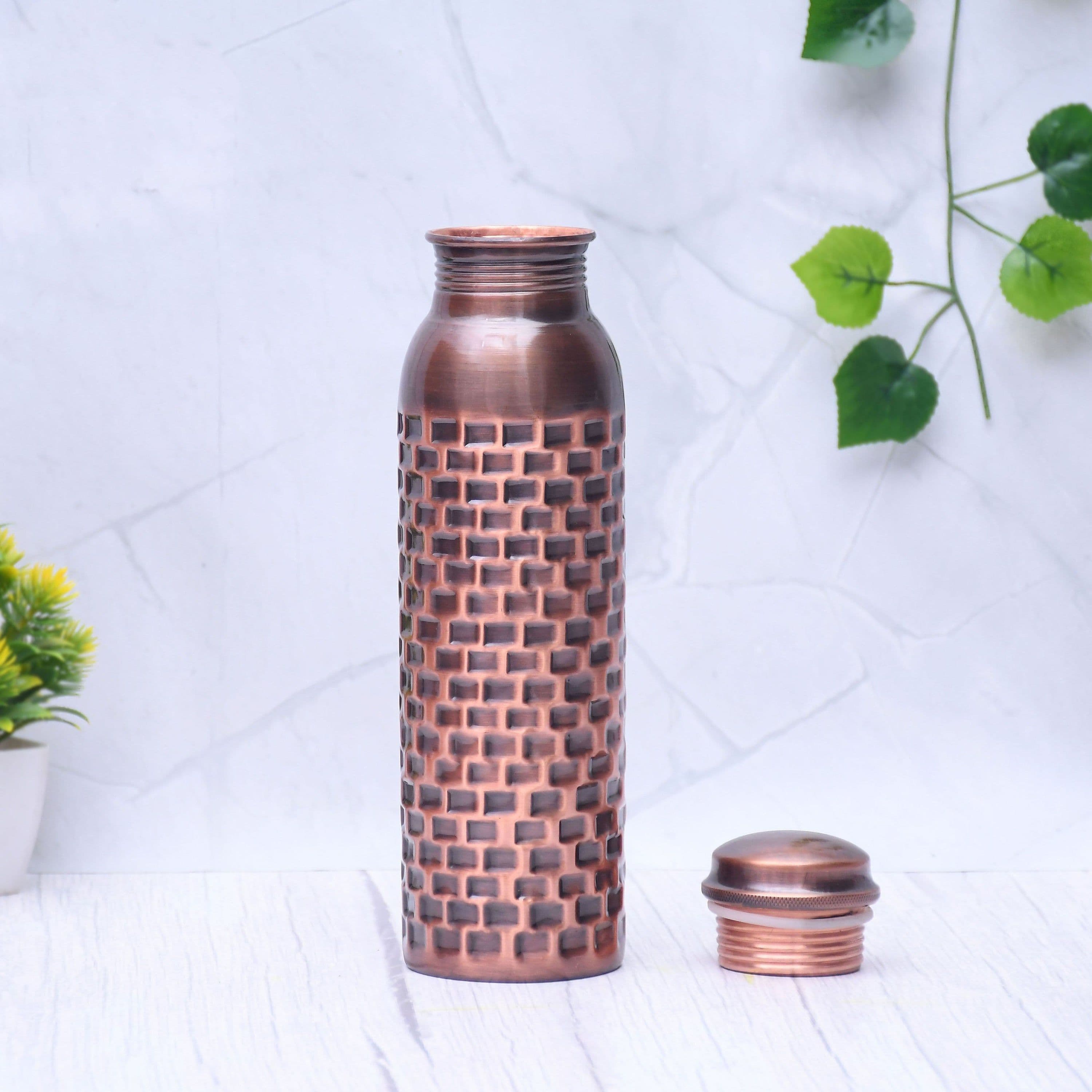 image-Pure Copper Water Bottle Antique Brick Design Capacity 1000ML