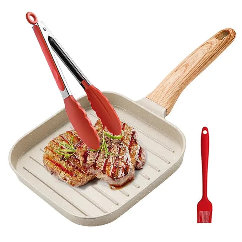 image-Nonstick Grill Pan for All Stove 19cm/7.5 Inch Square Steak Grilling