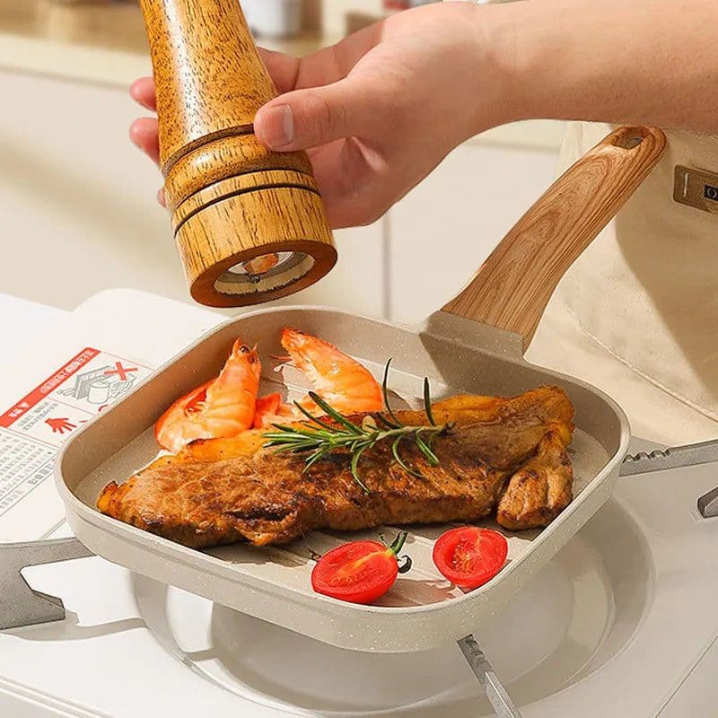 image-Nonstick Grill Pan for All Stove 19cm/7.5 Inch Square Steak Grilling