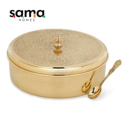 image-Handcrafted Antique Brass Masala Box Set for Kitchen with Spoon (7