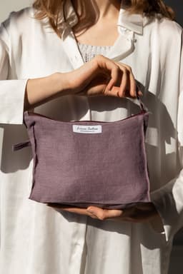 image-Pastel Plum linen large makeup bag with zipper