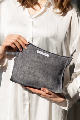 image-Pastel Plum linen large makeup bag with zipper