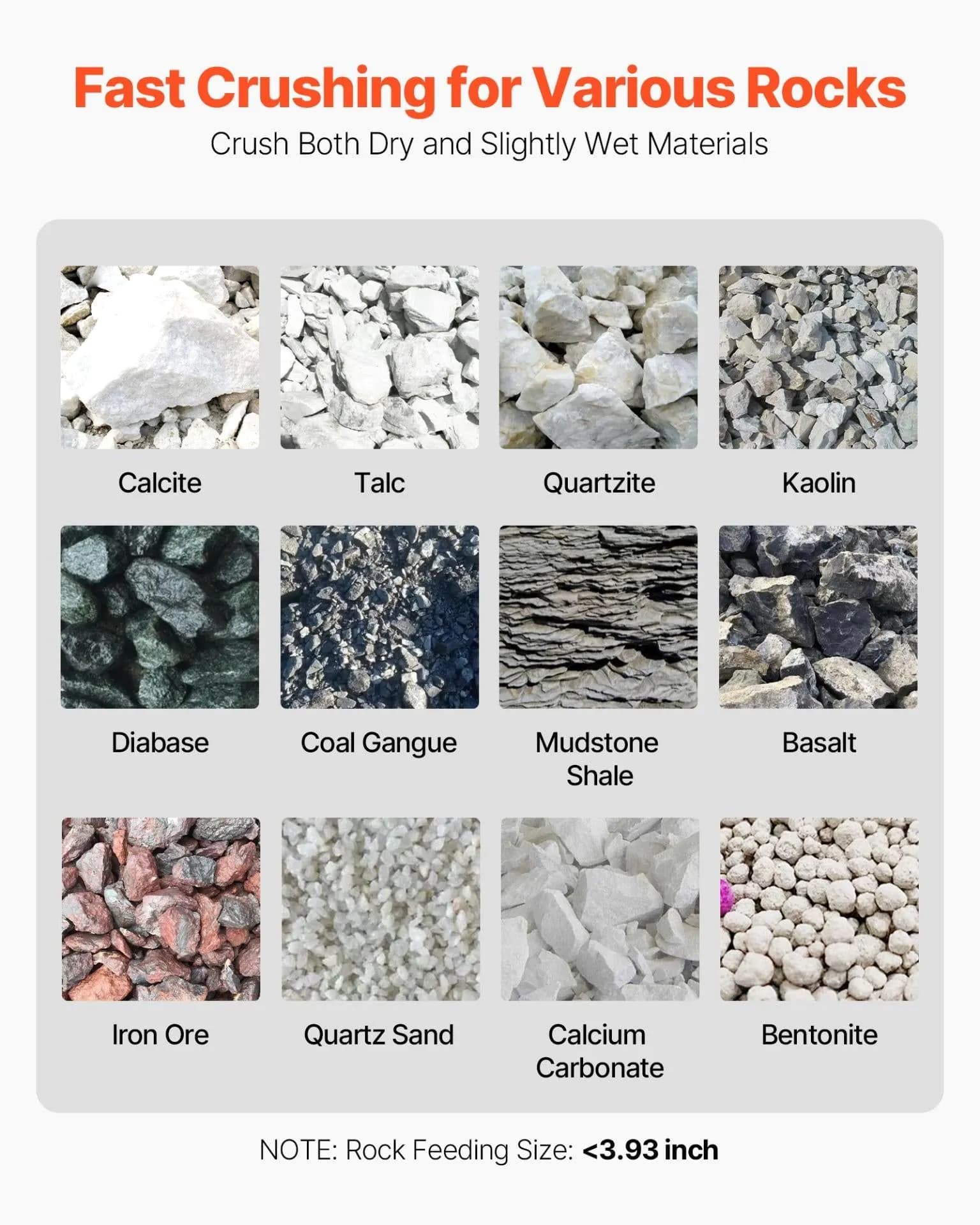 image-VEVOR Jaw Crusher Machine, 2.2KW High Power Rock Stone Crush Machine, 6.10 x 5.12 inch Feeding Port, 1740 RPM Speed Stone Shatter Grinder, Electric Stone Shatter 220V, for Rock Coal Glass Bottle