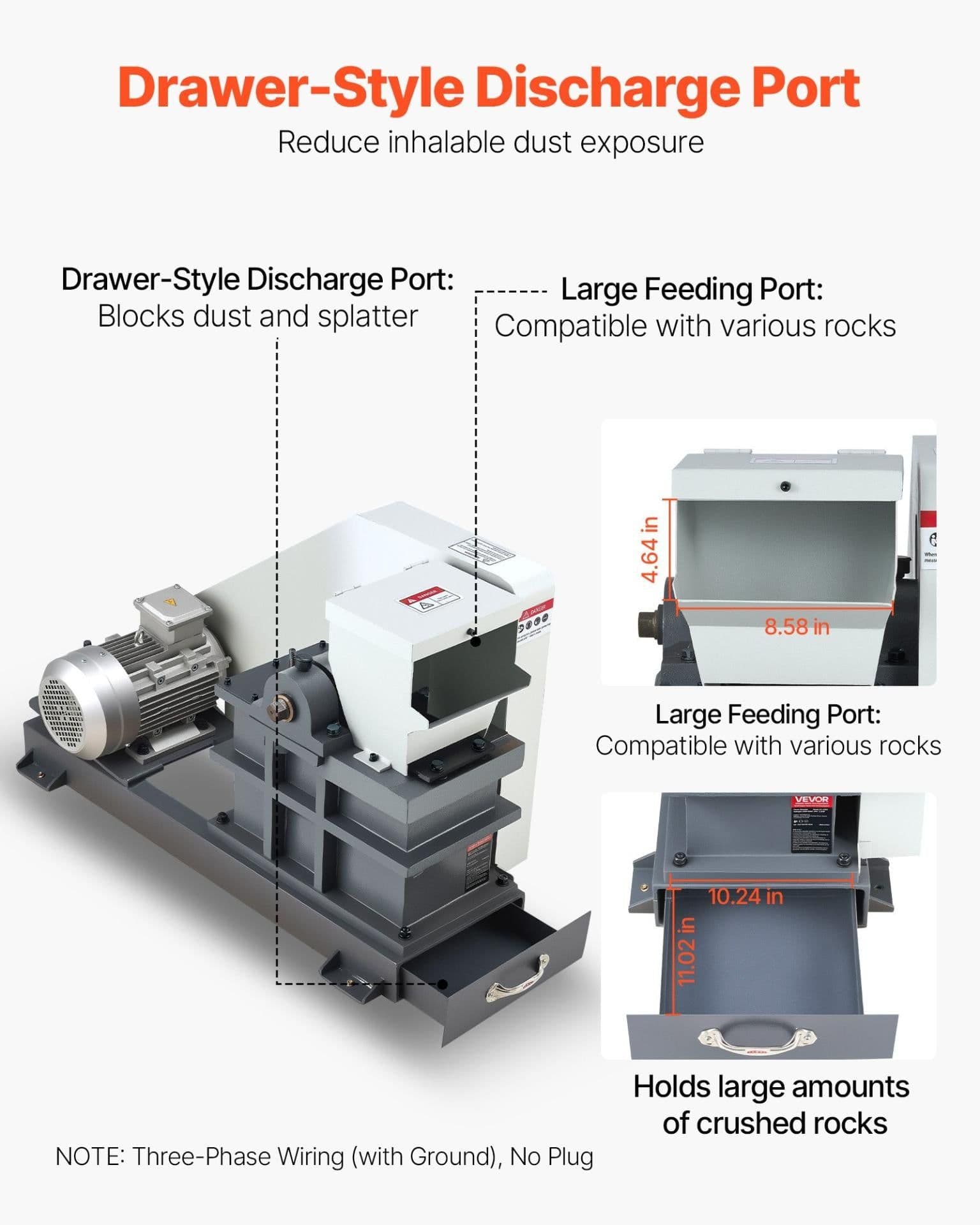 image-VEVOR Jaw Crusher Machine, 2.2KW High Power Rock Stone Crush Machine, 6.10 x 5.12 inch Feeding Port, 1740 RPM Speed Stone Shatter Grinder, Electric Stone Shatter 220V, for Rock Coal Glass Bottle