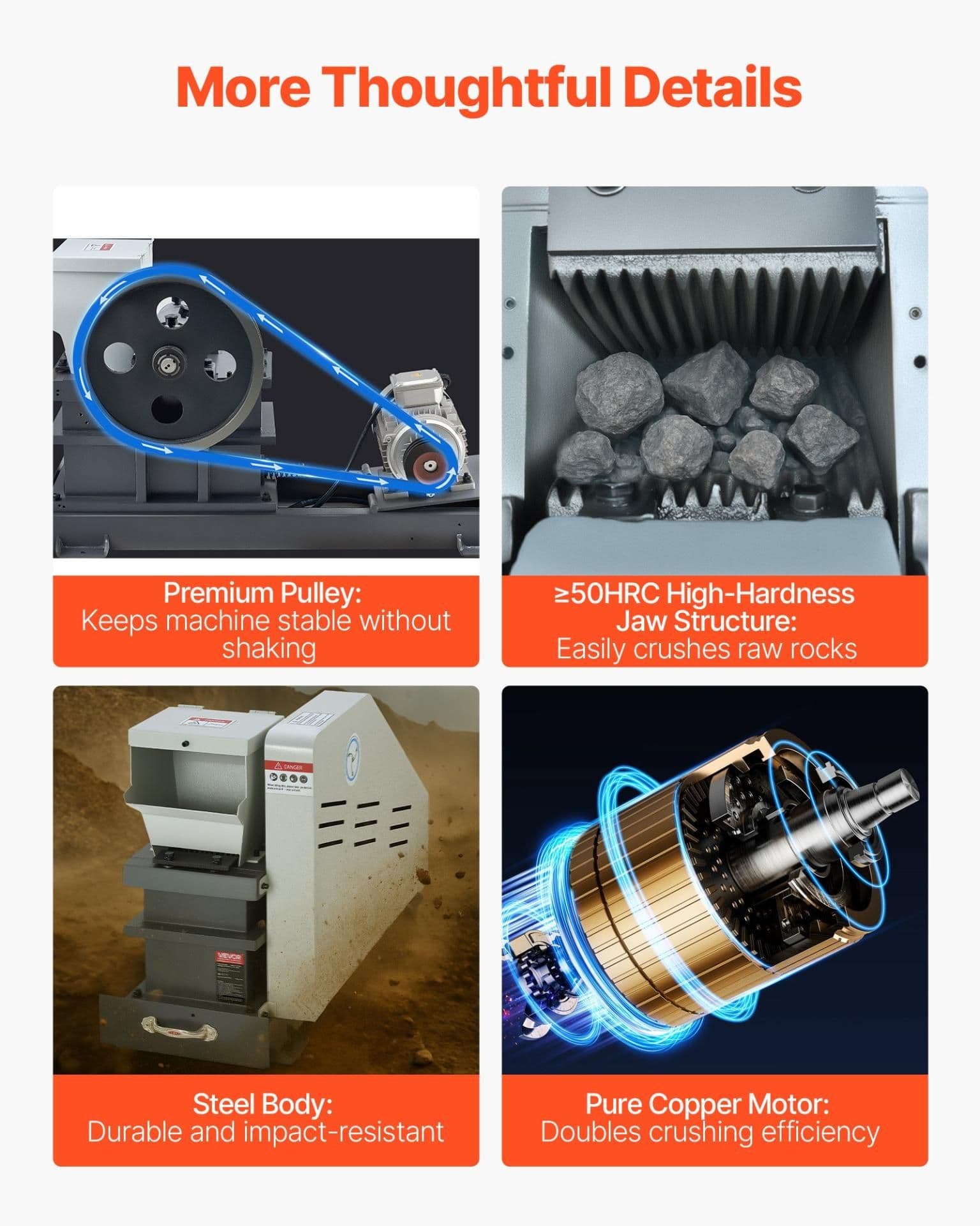 image-VEVOR Jaw Crusher Machine, 2.2KW High Power Rock Stone Crush Machine, 6.10 x 5.12 inch Feeding Port, 1740 RPM Speed Stone Shatter Grinder, Electric Stone Shatter 220V, for Rock Coal Glass Bottle