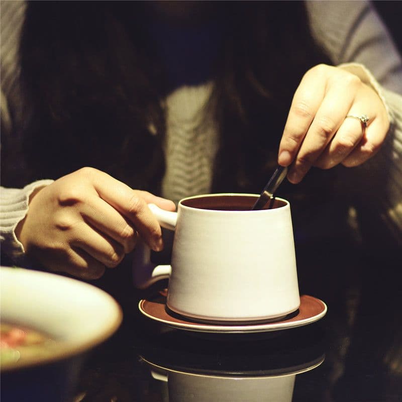 image-Handmade lovers ceramic coffee cup and saucer suit