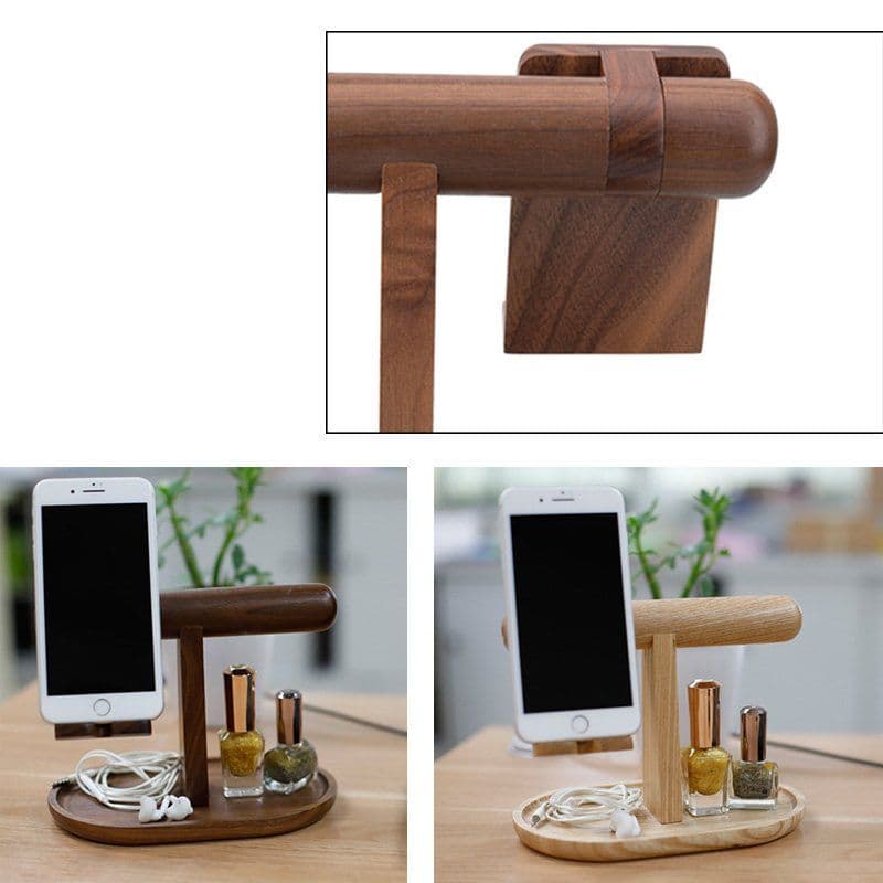 image-Wood Organizer for Phone Watch and Jewelry