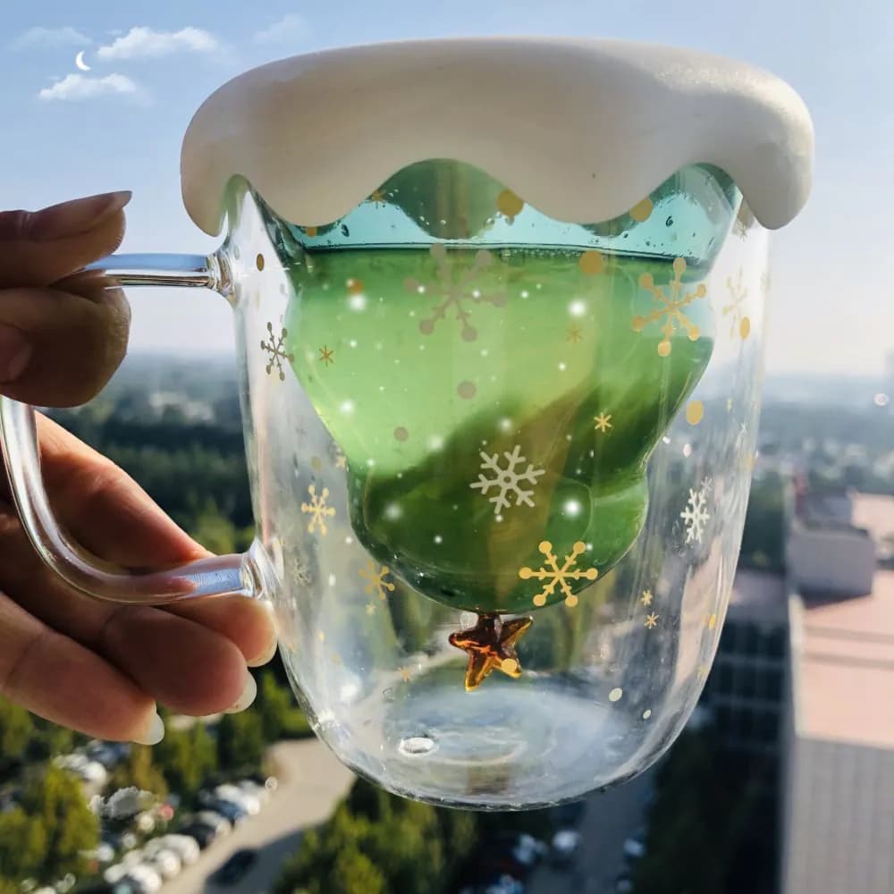 image-Christmas Tree Insulated Glass Coffee Mug