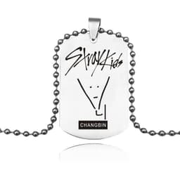 image-Japan and South Korea spot men's team stray kids stainless steel army necklace European and American men and women titanium steel necklace pendant