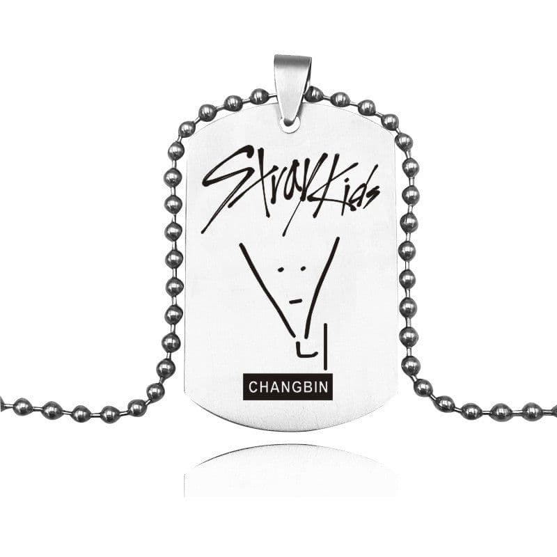 image-Japan and South Korea spot men's team stray kids stainless steel army necklace European and American men and women titanium steel necklace pendant