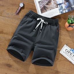 image-Men's Casual Shorts - Dark Gray Cotton Linen 9XL