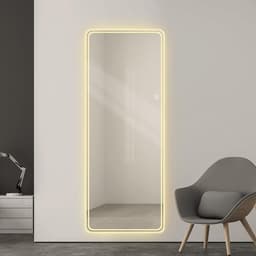 image-Frameless Full Length Floor Mirror with LED Light, Dimming & 3 Color Modes, Silver Mirror, 64x21 Inches