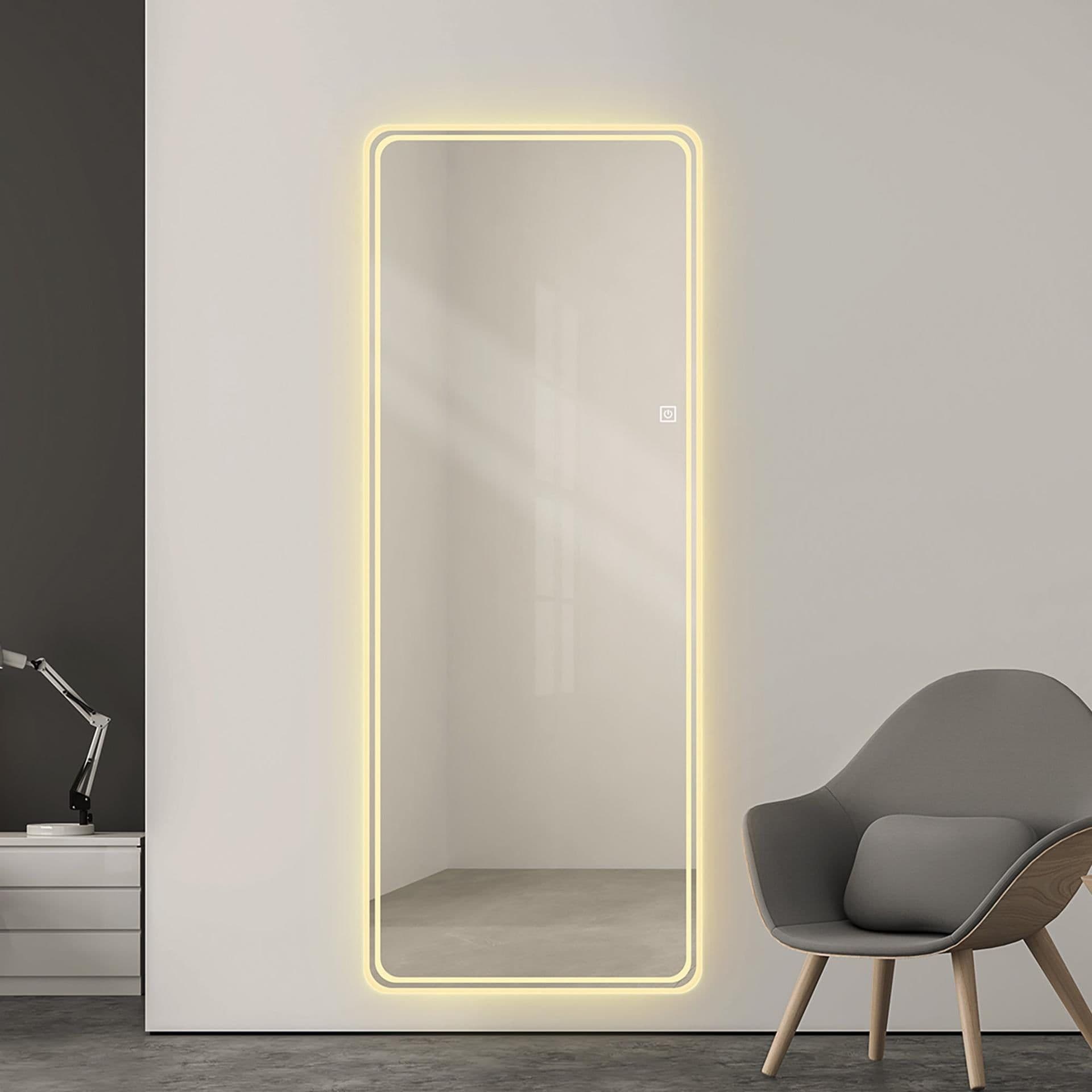image-Frameless Full Length Floor Mirror with LED Light, Dimming & 3 Color Modes, Silver Mirror, 64x21 Inches