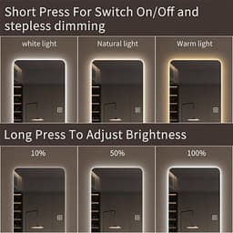 image-Frameless Full Length Floor Mirror with LED Light, Dimming & 3 Color Modes, Silver Mirror, 64x21 Inches