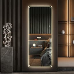 image-Frameless Full Length Floor Mirror with LED Light, Dimming & 3 Color Modes, Silver Mirror, 64x21 Inches