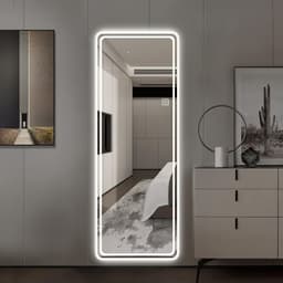 image-Frameless Full Length Floor Mirror with LED Light, Dimming & 3 Color Modes, Silver Mirror, 64x21 Inches