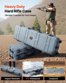 image-VEVOR Hard Rifle Case, Lockable Rifle Case with Pre-cut Foams, 50 in Movable Gun Storage with Wheels, IP67 Waterproof & Dustproof Pistol Storage for Rifle, Shotgun, Airsoft Gun, Grey