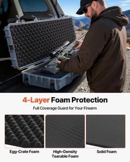 image-VEVOR Hard Rifle Case, Lockable Rifle Case with Pre-cut Foams, 50 in Movable Gun Storage with Wheels, IP67 Waterproof & Dustproof Pistol Storage for Rifle, Shotgun, Airsoft Gun, Grey