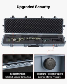 image-VEVOR Hard Rifle Case, Lockable Rifle Case with Pre-cut Foams, 50 in Movable Gun Storage with Wheels, IP67 Waterproof & Dustproof Pistol Storage for Rifle, Shotgun, Airsoft Gun, Grey