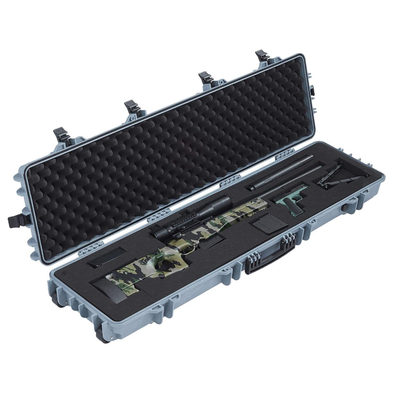 image-VEVOR Hard Rifle Case, Lockable Rifle Case with Pre-cut Foams, 50 in Movable Gun Storage with Wheels, IP67 Waterproof & Dustproof Pistol Storage for Rifle, Shotgun, Airsoft Gun, Grey