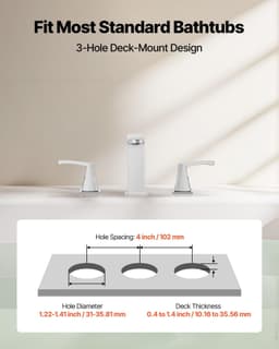 image-VEVOR 3-Hole Waterfall Roman Tub Faucet - Silver 2-Handle Set