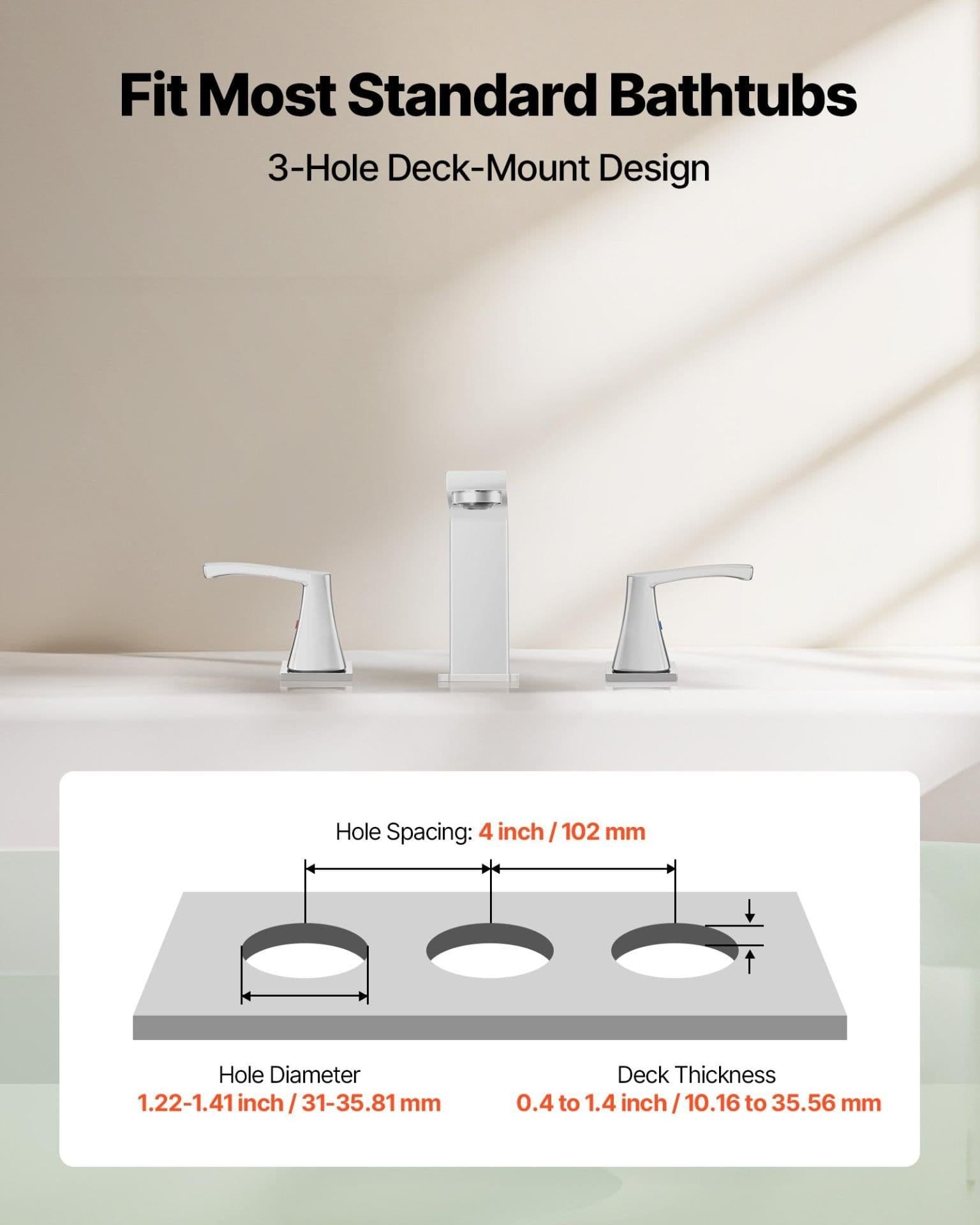 image-VEVOR 3-Hole Waterfall Roman Tub Faucet - Silver 2-Handle Set