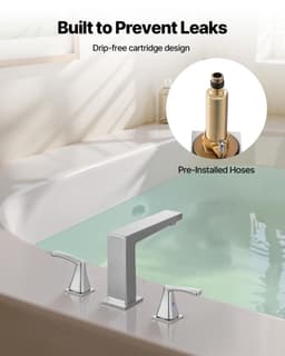 image-VEVOR 3-Hole Waterfall Roman Tub Faucet - Silver 2-Handle Set
