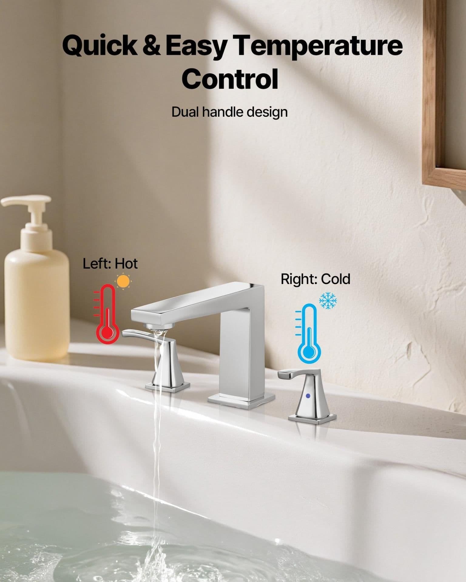 image-VEVOR 3-Hole Waterfall Roman Tub Faucet - Silver 2-Handle Set
