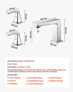 image-VEVOR 3-Hole Waterfall Roman Tub Faucet - Silver 2-Handle Set