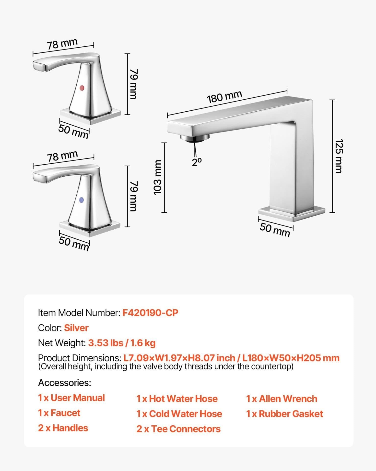 image-VEVOR 3-Hole Waterfall Roman Tub Faucet - Silver 2-Handle Set