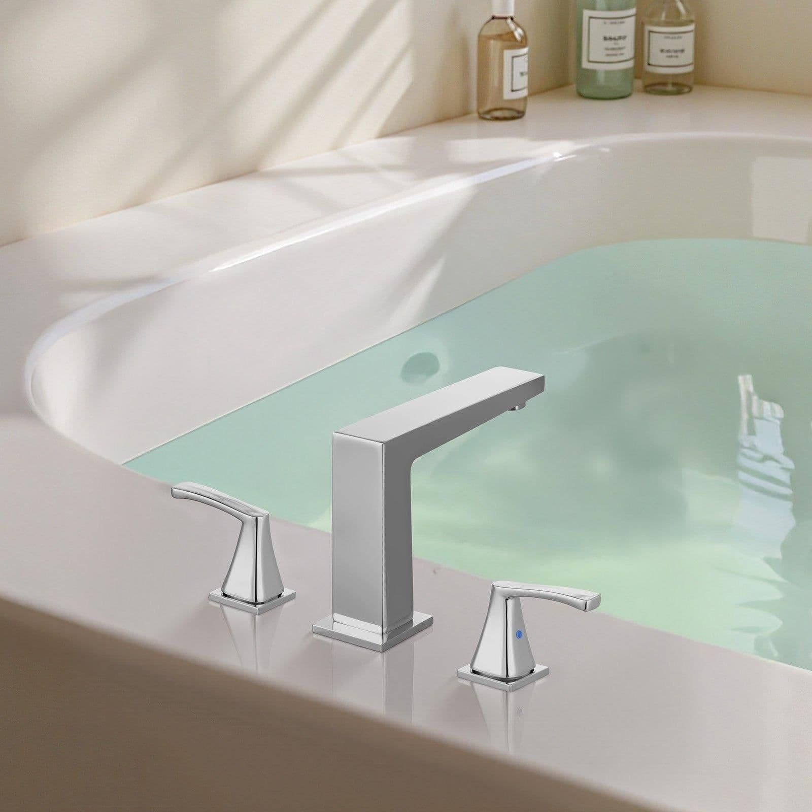 image-VEVOR 3-Hole Waterfall Roman Tub Faucet - Silver 2-Handle Set
