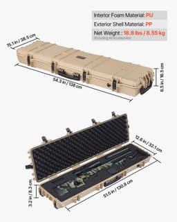 image-VEVOR Hard Rifle Case, Lockable Rifle Case with Pre-cut Foams, 50 in Movable Gun Storage with Wheels, IP67 Waterproof & Dustproof Pistol Storage for Rifle, Shotgun, Airsoft Gun, Khaki