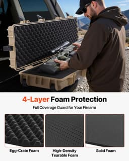 image-VEVOR Hard Rifle Case, Lockable Rifle Case with Pre-cut Foams, 50 in Movable Gun Storage with Wheels, IP67 Waterproof & Dustproof Pistol Storage for Rifle, Shotgun, Airsoft Gun, Khaki