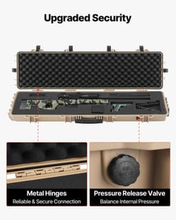 image-VEVOR Hard Rifle Case, Lockable Rifle Case with Pre-cut Foams, 50 in Movable Gun Storage with Wheels, IP67 Waterproof & Dustproof Pistol Storage for Rifle, Shotgun, Airsoft Gun, Khaki