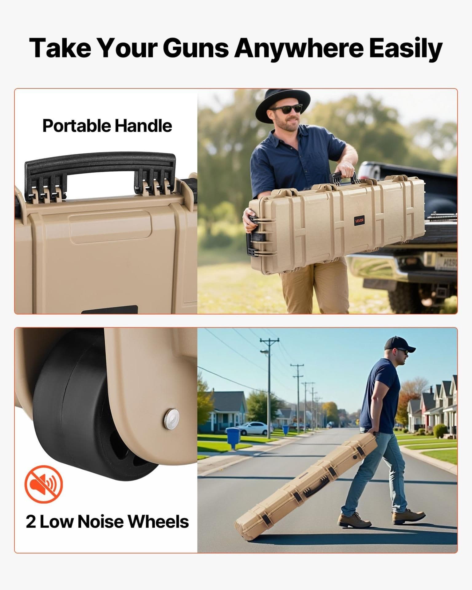 image-VEVOR Hard Rifle Case, Lockable Rifle Case with Pre-cut Foams, 50 in Movable Gun Storage with Wheels, IP67 Waterproof & Dustproof Pistol Storage for Rifle, Shotgun, Airsoft Gun, Khaki
