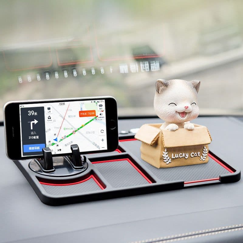 image-Car Anti-Slip Mat with Mobile Phone Holder, Dashboard Storage, Black
