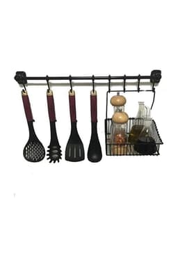 image-Strong Adhesive 8-Hook Wall Rack Heavy Duty Hanging Organizer Rail