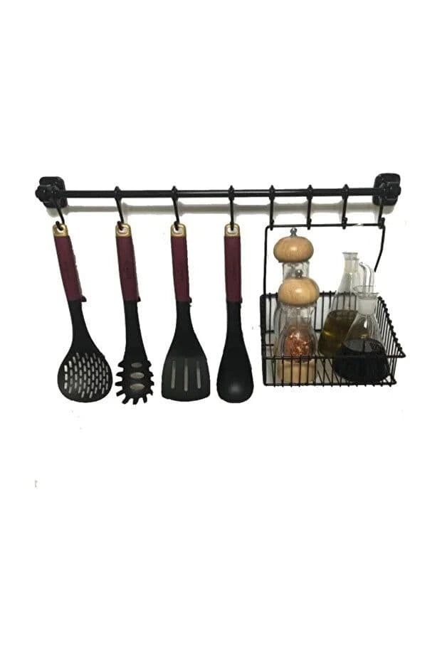 image-Strong Adhesive 8-Hook Wall Rack Heavy Duty Hanging Organizer Rail