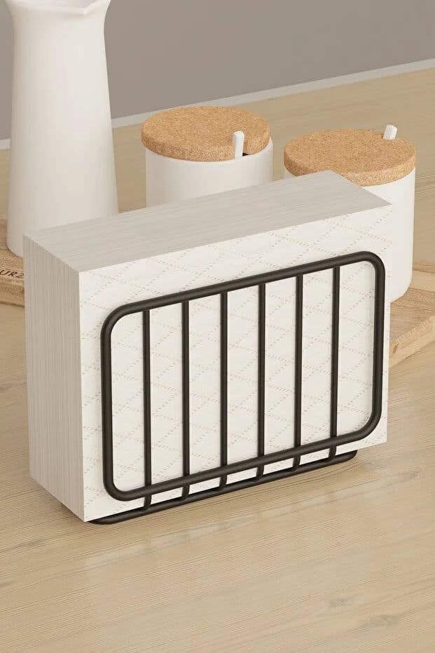 image-Black Metal Napkin Holder Modern Tabletop Napkin Organizer for Kitchen