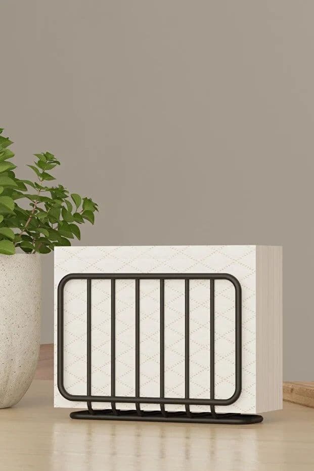 image-Black Metal Napkin Holder Modern Tabletop Napkin Organizer for Kitchen