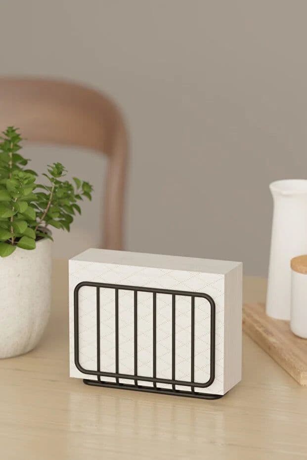 image-Black Metal Napkin Holder Modern Tabletop Napkin Organizer for Kitchen