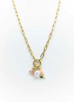 image-Stainless Steel Lock Removable Charm Tulip Necklace
