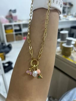 image-Stainless Steel Lock Removable Charm Tulip Necklace