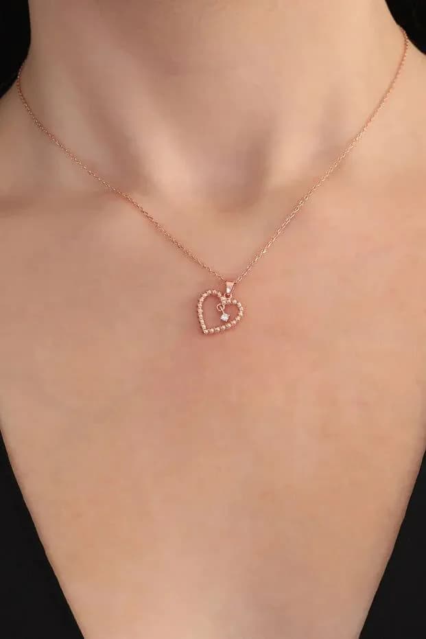image-925 Sterling Silver Rose Gold Plated Heart Solitaire Necklace with