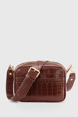 image-Brown Croc Embossed Crossbody Bag for Women